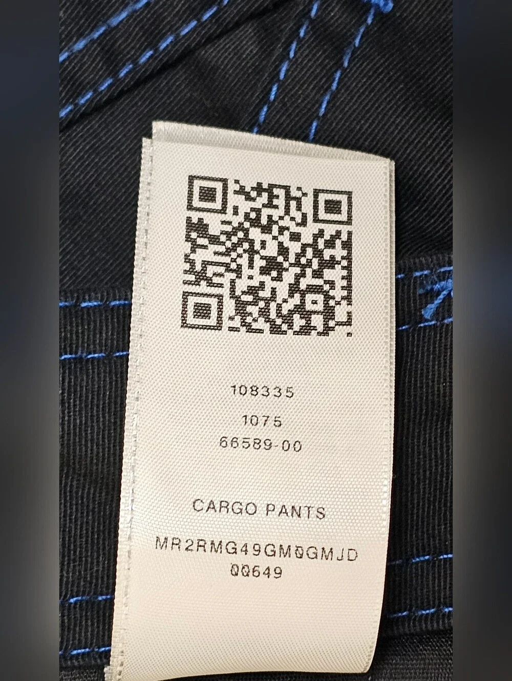 True Religion Cargo Pant Baggy Jet Black Pacific Blue Logo Pockets Men's Size 34